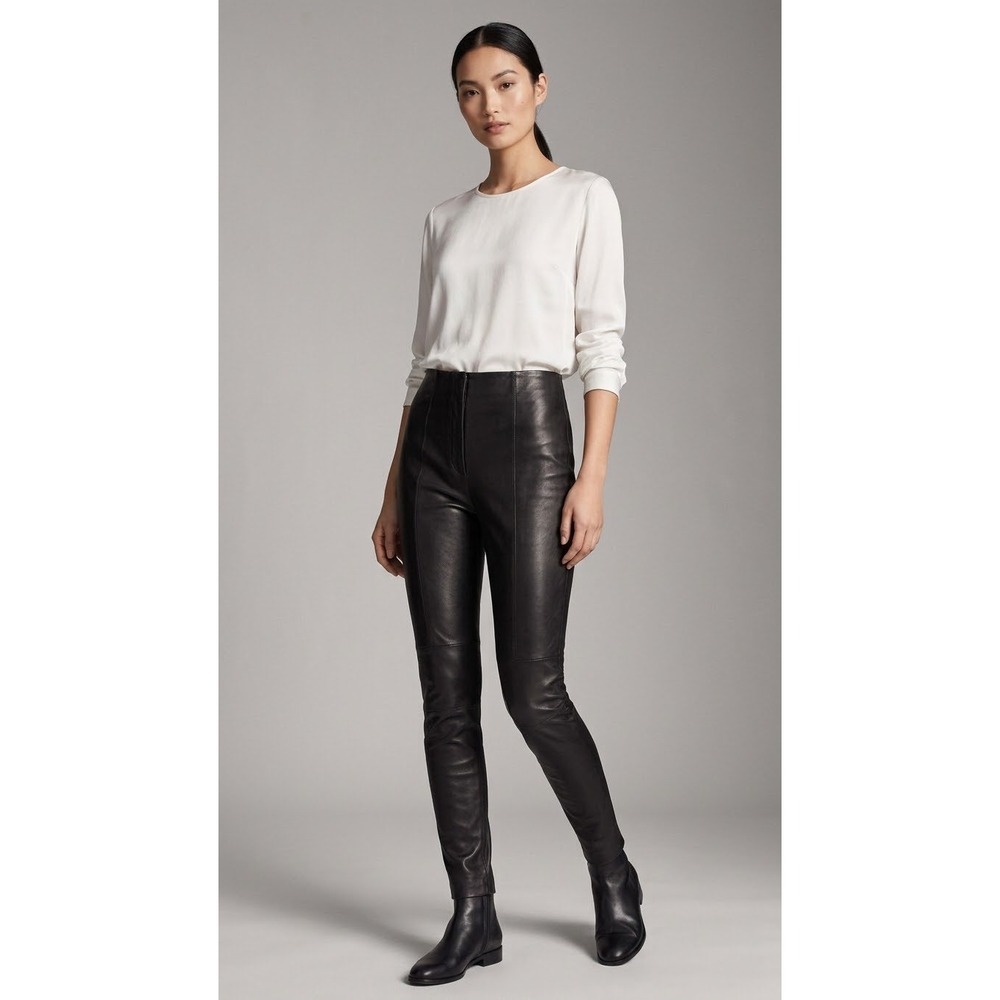 Free People Vegan Leather Leggings Black Moto Seam Pull On Pants Womens 29 Chic